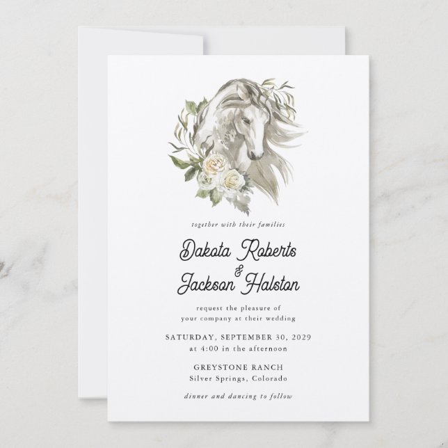 Modern Rustic Country Horse  Floral Wedding I Invitation (Front)