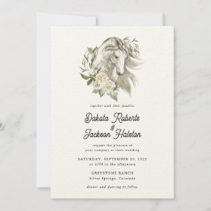 Modern Rustic Country Horse Floral Wedding I Invitation