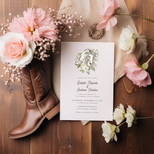 Modern Rustic Country Horse Floral Wedding  Invitation