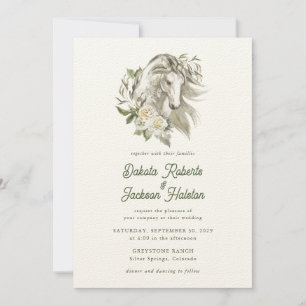 Modern Rustic Country Horse Olive Floral Wedding Invitation
