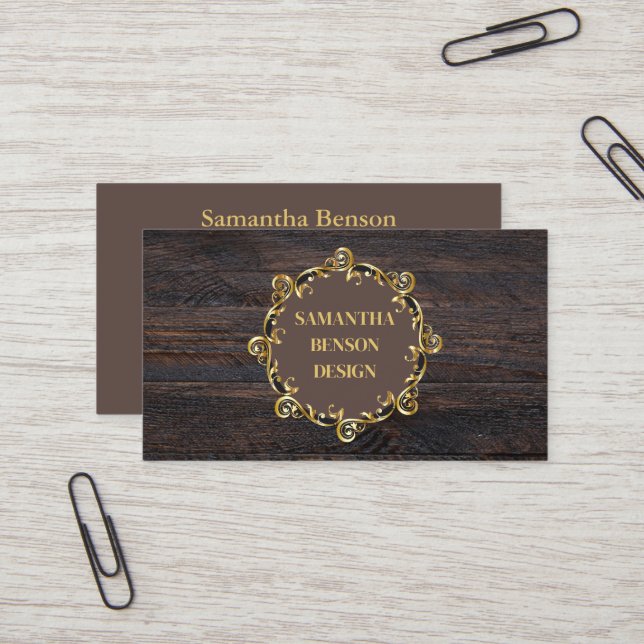 Modern Rustic Country Style Wood Interior Designer Business Card (Front/Back In Situ)