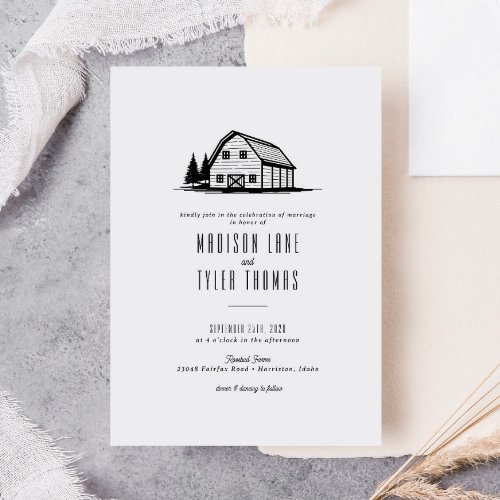 Modern Rustic Country White Barn Wedding Invitation