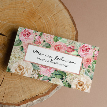 Modern Rustic Creme Rose Pink Watercolor Floral Business Card by kicksdesign at Zazzle