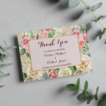 Modern Rustic Creme Rose Pink Watercolor Floral  Thank You Card by kicksdesign at Zazzle