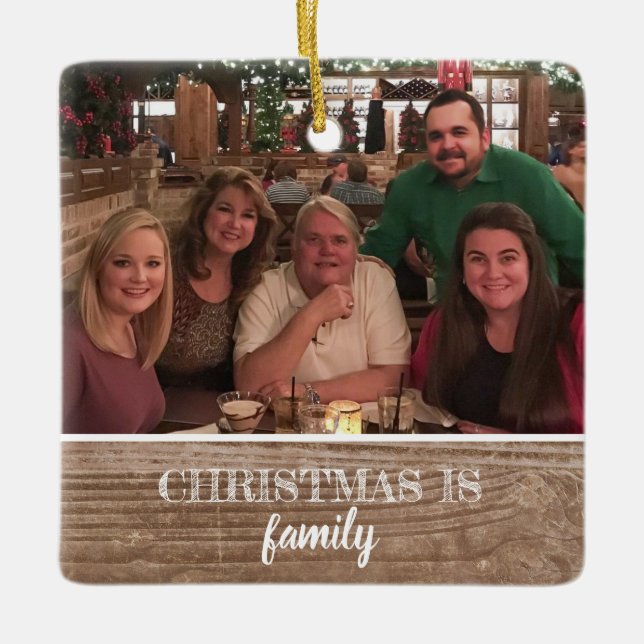 Modern Rustic Custom 2-side Family Photo Christmas Ceramic Ornament (Front)