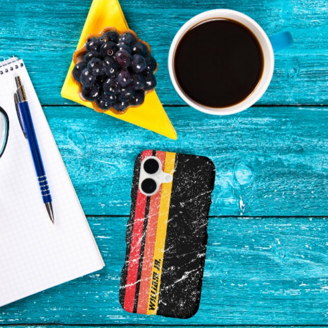 Modern Rustic Custom Name | Red Orange Yellow Line iPhone Case (Modern custom name iphone 17  case)