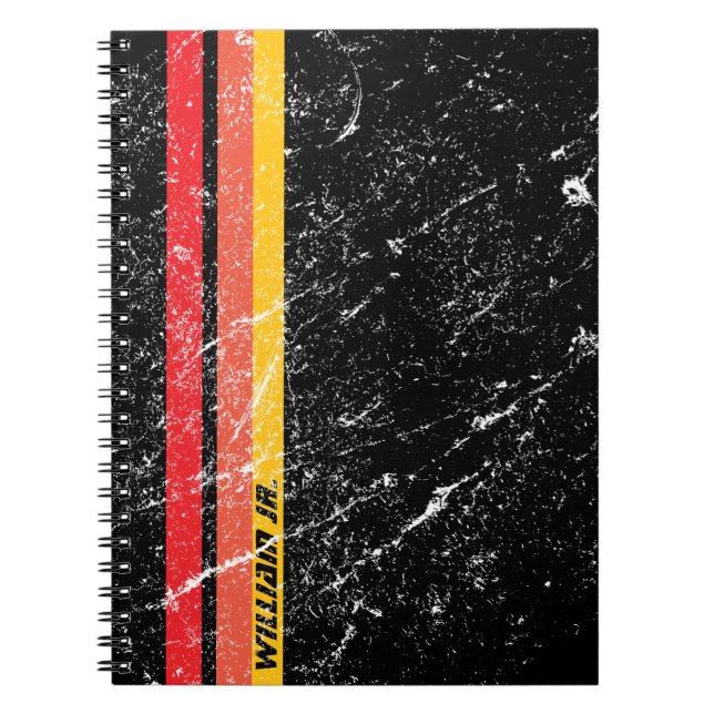 Modern Rustic Custom Name | Red Orange Yellow Line Notebook (Front)