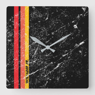 Modern Rustic Custom Name Red Orange Yellow Line Square Wall Clock
