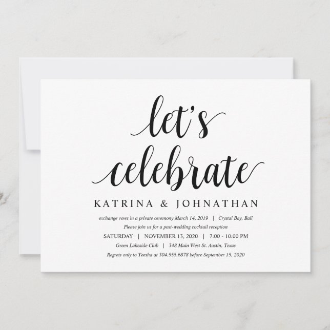 Modern Rustic Cute Black Script, Wedding Elopement Invitation (Front)