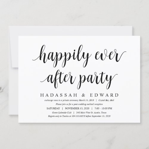 Modern Rustic Cute Black Script Wedding Elopement Invitation