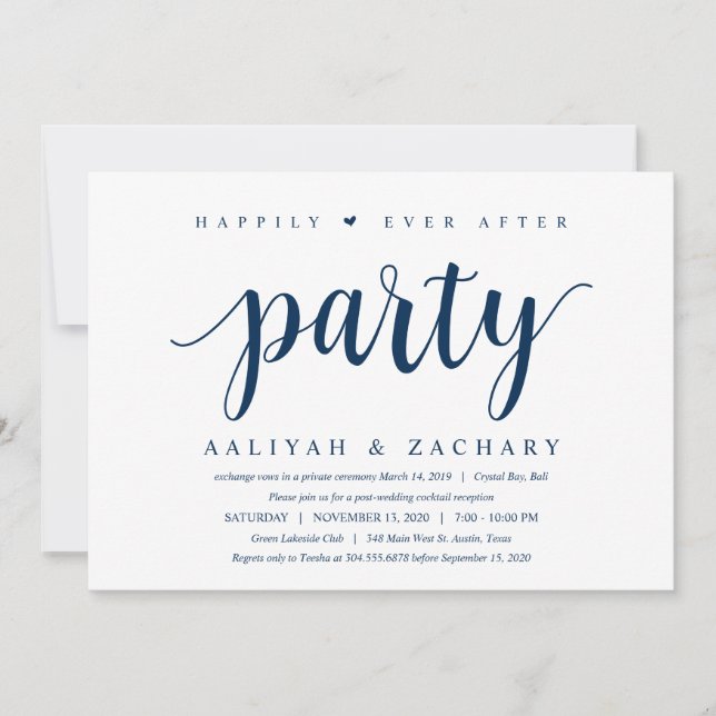 Modern Rustic Cute Navy Blue, Wedding Elopement Invitation (Front)