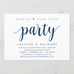 Modern Rustic Cute Navy Blue, Wedding Elopement Invitation