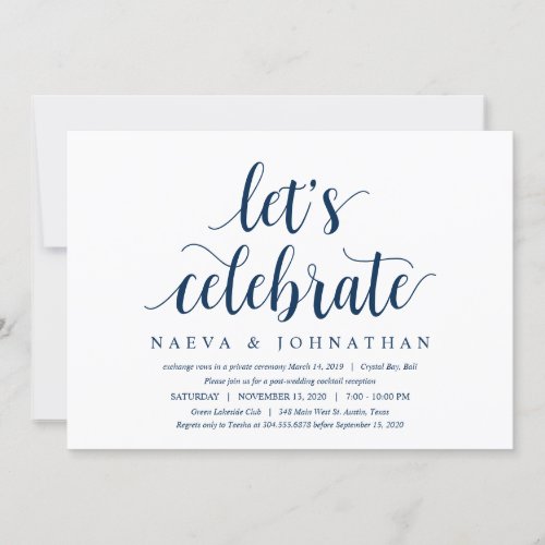 Modern Rustic Cute Navy Blue Wedding Elopement Invitation