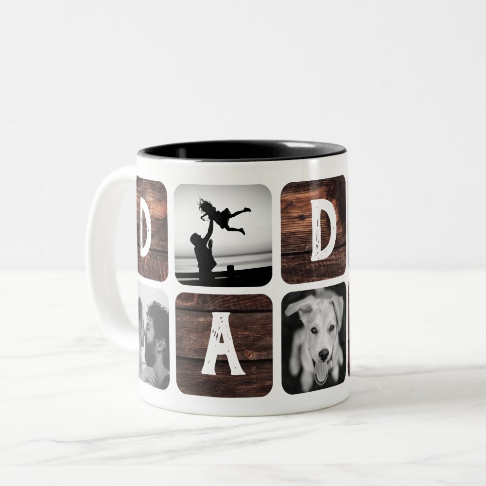 Discover Modern Rustic Daddy Retro Cool Photo Collage Two-Tone Coffee Mug