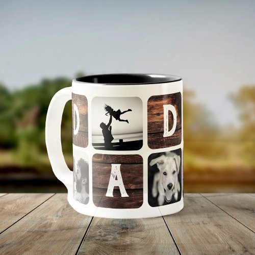 Modern Rustic Daddy Retro Cool Photo Collage Two_Tone Coffee Mug