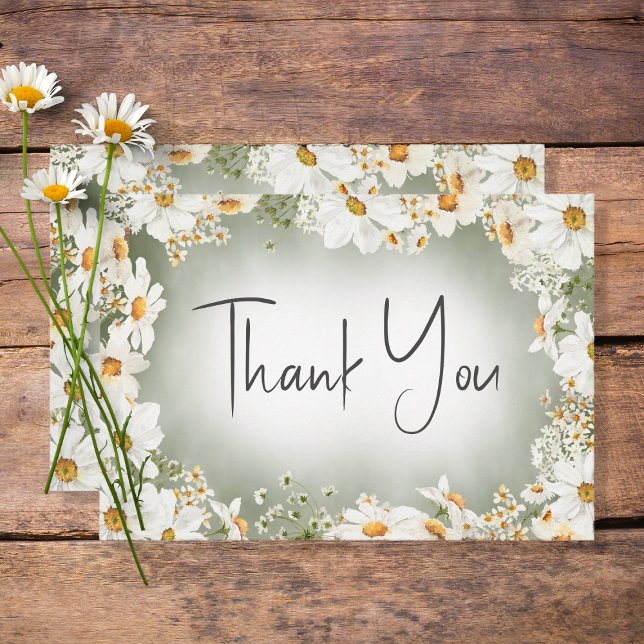 Modern Rustic Daisy Frame Green Wedding Thank You Card (Creator Uploaded)