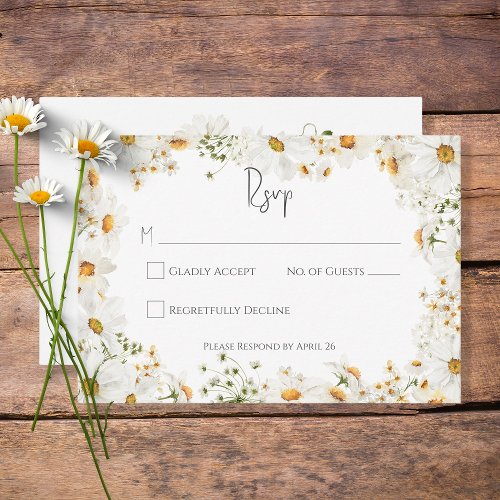 Modern Rustic Daisy Frame Wedding RSVP Card