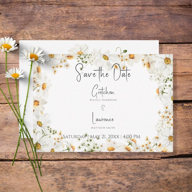 Modern Rustic Daisy Frame Wedding Save The Date (Creator Uploaded)