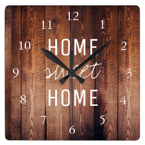 Modern rustic dark barn wood Home sweet home Square Wall Clock