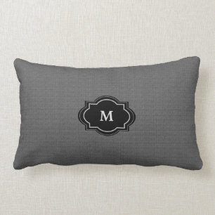 Modern Rustic dark Gray burlap Family Monogram Lumbar Pillow