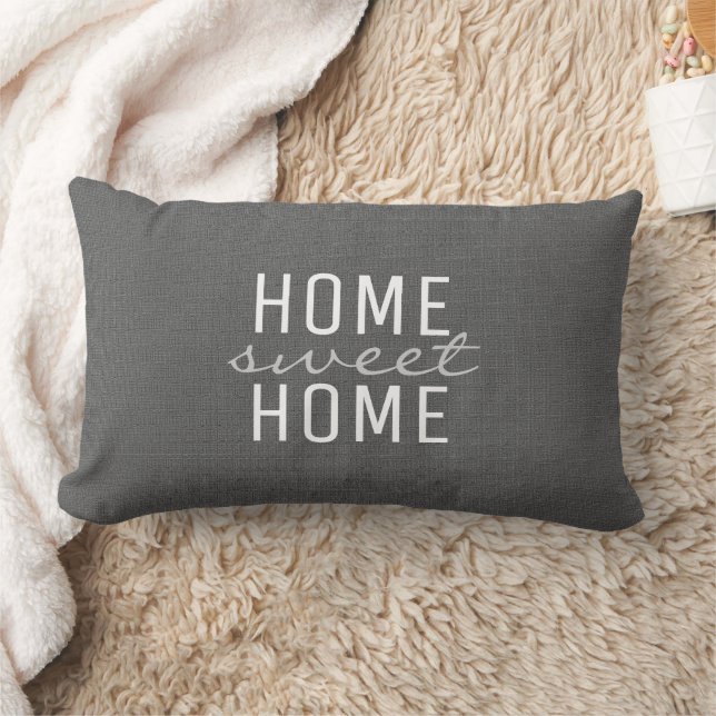 Modern rustic dark gray burlap Home Sweet Family Lumbar Pillow (Blanket)