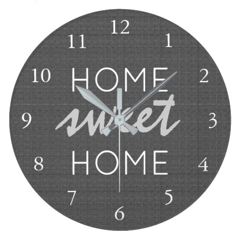Modern rustic dark gray burlap Home sweet home Large Clock