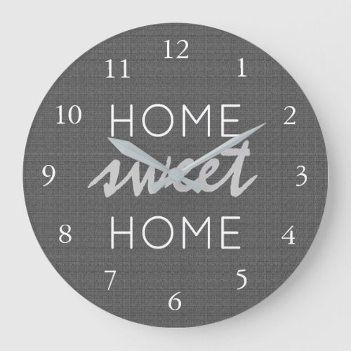 Modern rustic dark gray burlap Home sweet home Large Clock