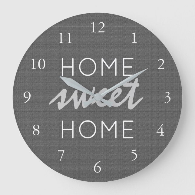 Modern rustic dark gray burlap Home sweet home Large Clock (Front)