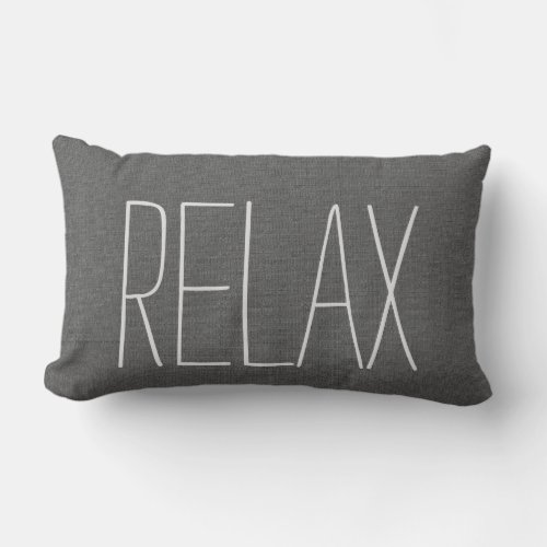 Modern rustic dark gray burlap Relax script Lumbar Pillow
