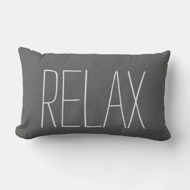Modern rustic dark gray burlap Relax script Lumbar Pillow (Front)