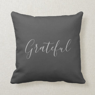 Modern rustic dark gray grateful script throw pill pillow