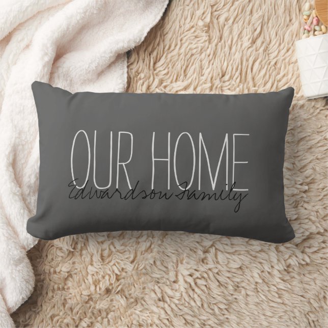 Modern rustic dark gray Our Home Family name Lumbar Pillow (Blanket)