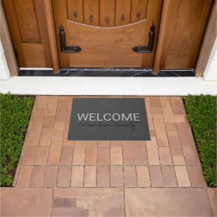 Modern rustic dark gray Welcome family name Doormat
