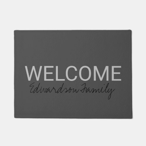 Modern rustic dark gray Welcome family name Doormat