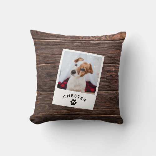 Modern Rustic Dark Wood Pet Photo Dog Mom Cat Throw Pillow