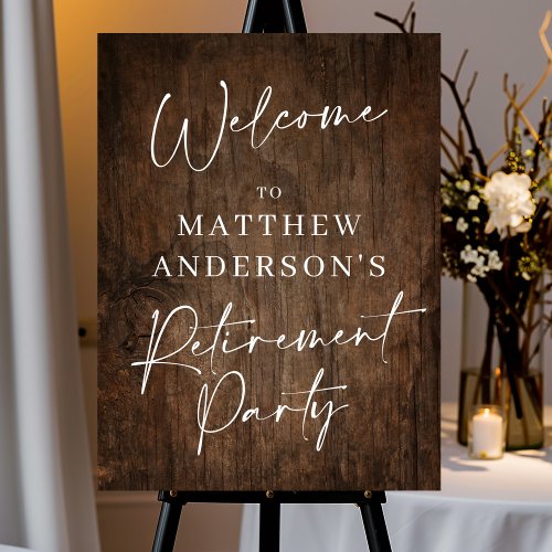 Modern Rustic Dark Wood Retirement Party Sign
