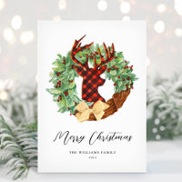 Modern Rustic Deer Christmas Wreath Non-Photo Holiday Card