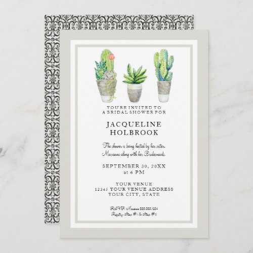 Modern Rustic Desert Cactus Pots Bridal Shower Invitation