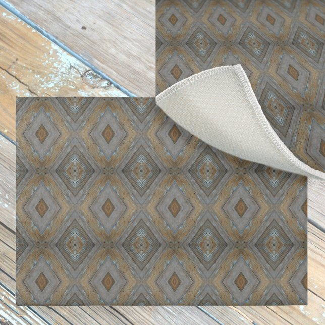 Modern Rustic Diamond Pattern Weathered Woodgrain Outdoor Rug (Creator Uploaded)