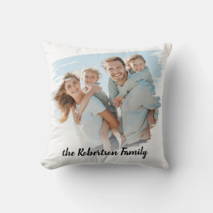Modern Rustic Double Sided Family 2 Photo Throw Pillow