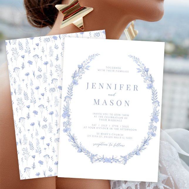 Modern rustic dusty blue floral wedding Invitation (Creator Uploaded)