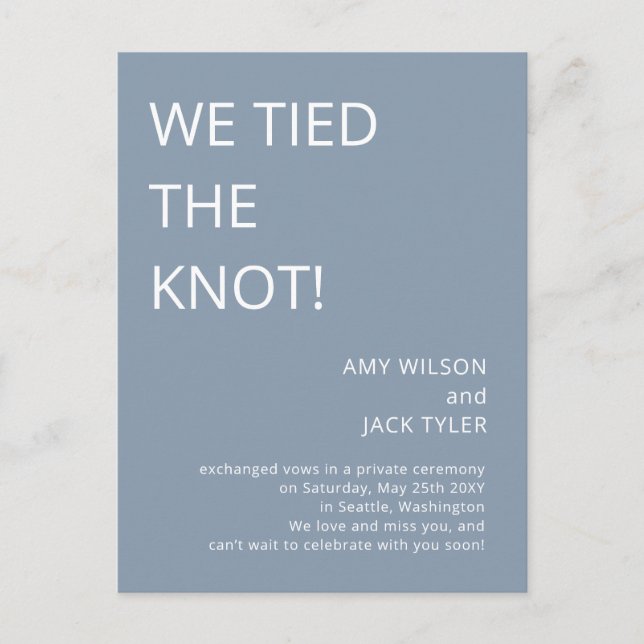 Modern Rustic Dusty Blue Wedding Announcement Postcard (Front)