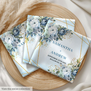 Modern Rustic Dusty Blue White Gold Floral Napkins