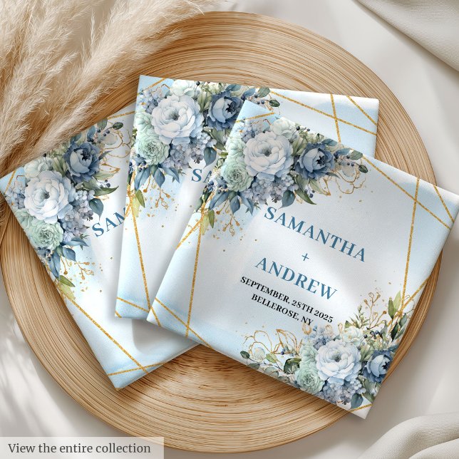 Modern Rustic Dusty Blue White Gold Floral Napkins (Modern Rustic Dusty Blue White Gold Floral Napkins)