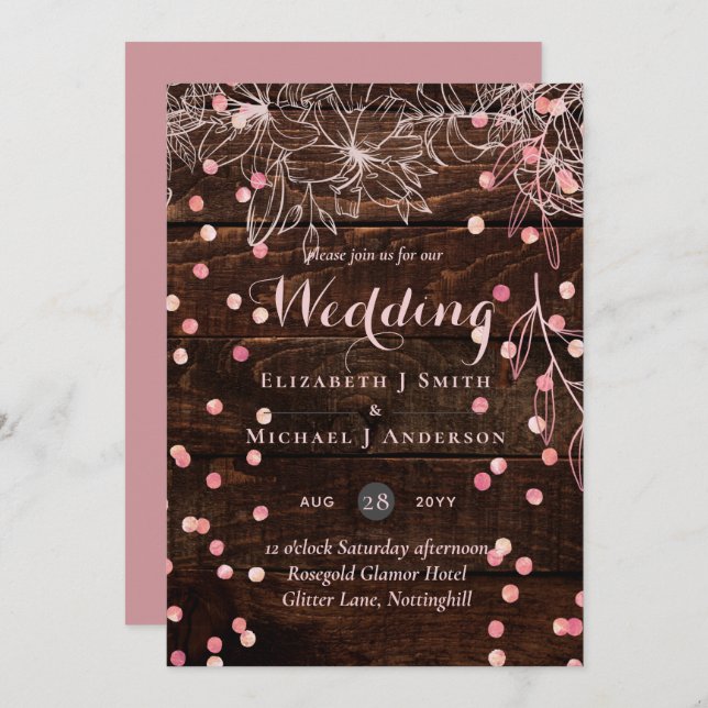 Modern Rustic Dusty Rose Pink Confetti Wedding (Front/Back)