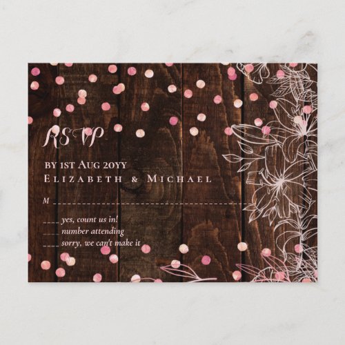Modern Rustic Dusty Rose Pink Confetti Wedding Postcard
