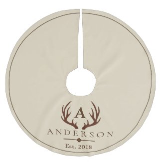 Modern Rustic Elegant Brown Deer Antlers & Taupe Brushed Polyester Tree Skirt