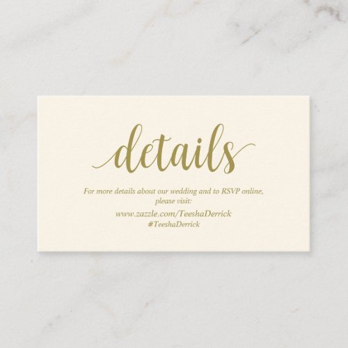 Modern Rustic Elegant Gold Wedding Details Enclosure Card
