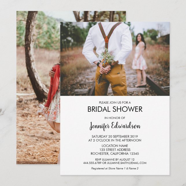 Modern rustic elegant photo Bridal Shower Invitation (Front/Back)