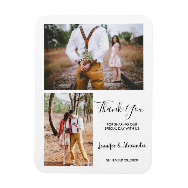 Modern rustic elegant photo Thank You wedding Magnet (Vertical)